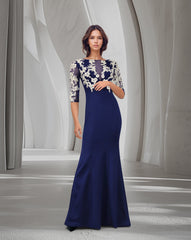 Blue Floor-Length Dress with see-through sequined top-Juwan