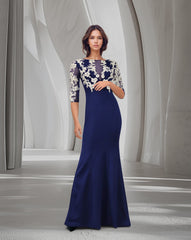 Blue Floor-Length Dress with see-through sequined top-Juwan