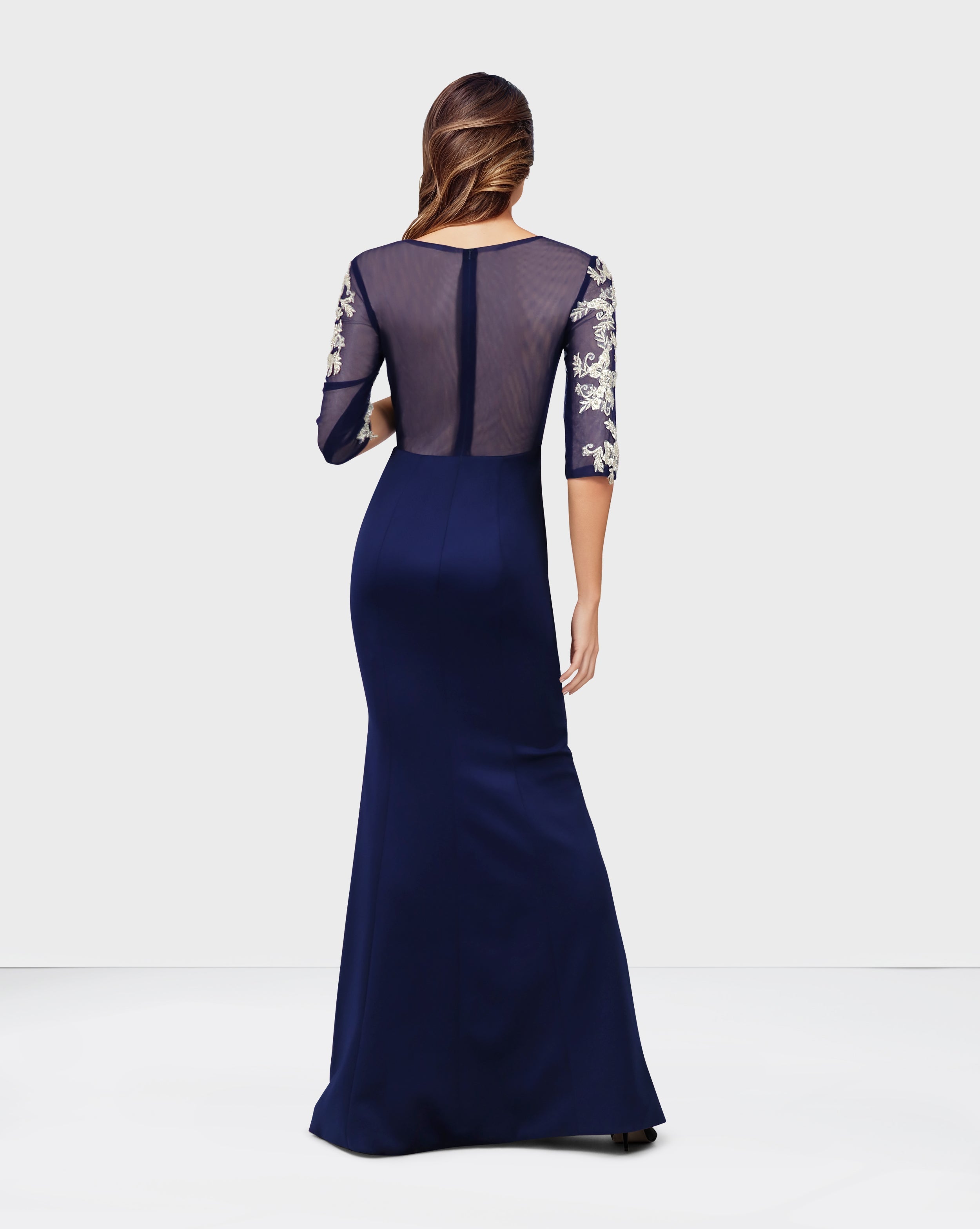 Blue Floor-Length Dress with see-through sequined top-Juwan