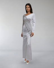 Asymmetrical Embellished Satin Gown with Slit – LUMINA