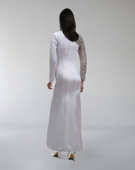 Asymmetrical Embellished Satin Gown with Slit – LUMINA