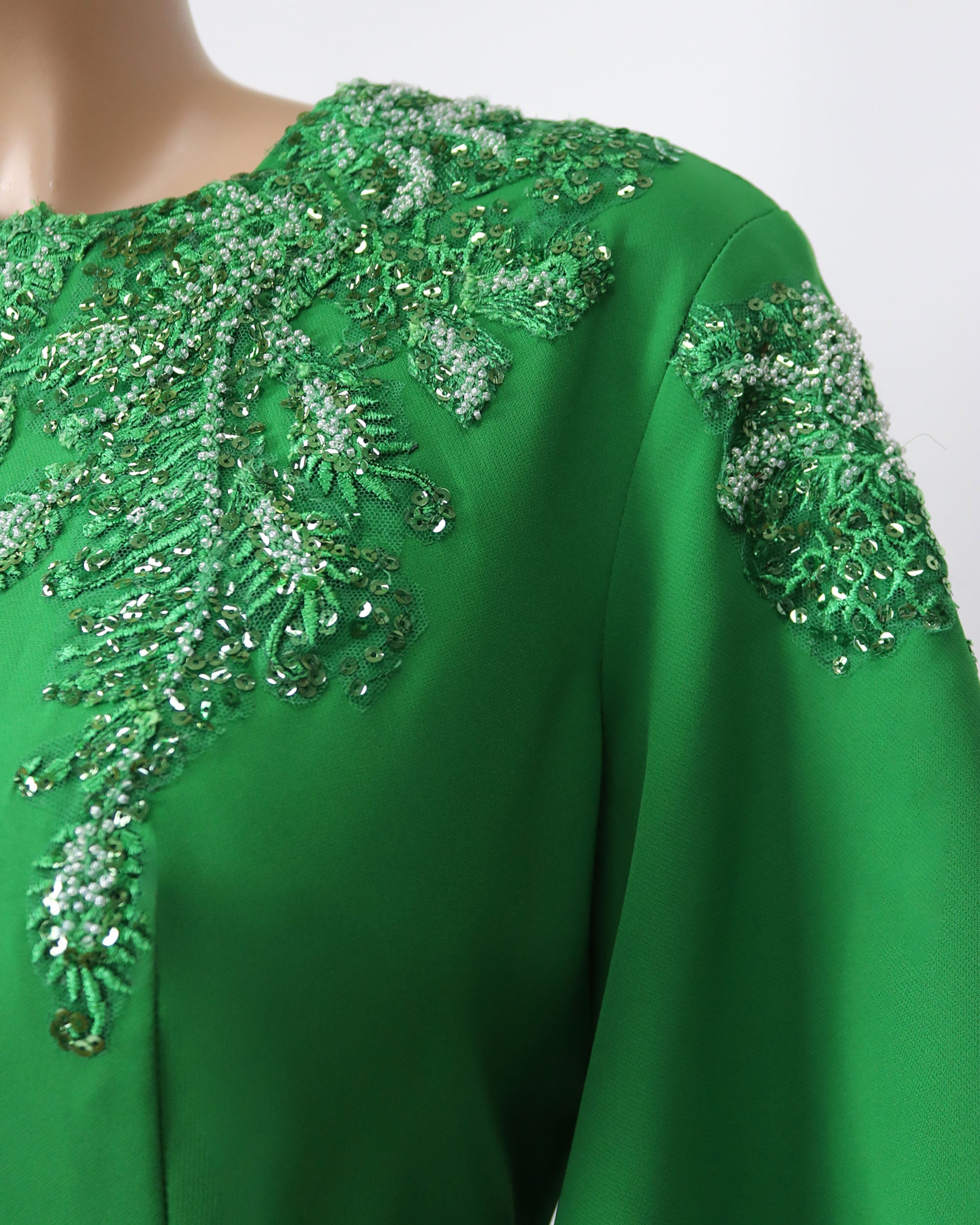 Sequined column dress with bell sleeves