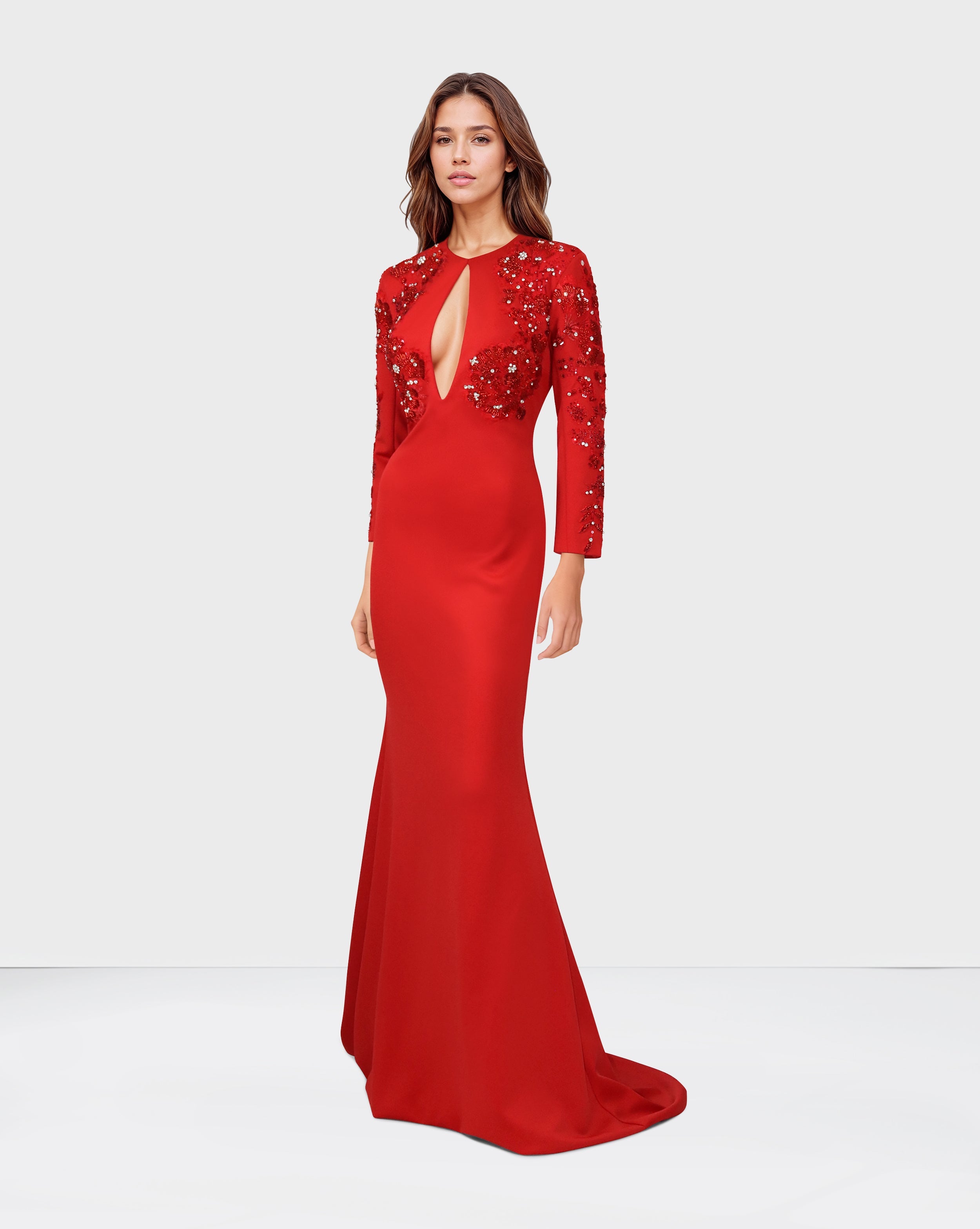 Sequined red dress with front neckline