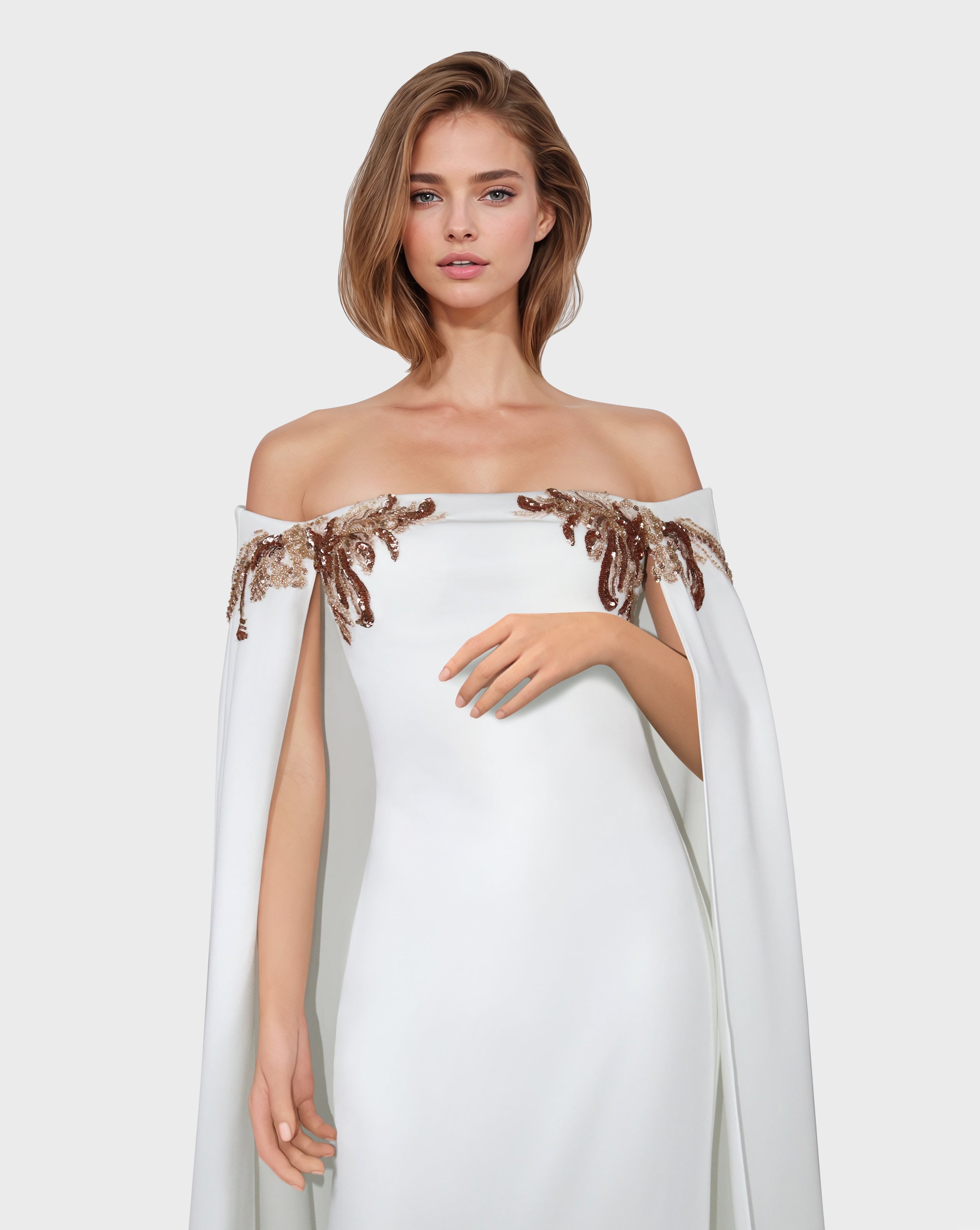 Strapless Sequined dress with maxi cape sleeves
