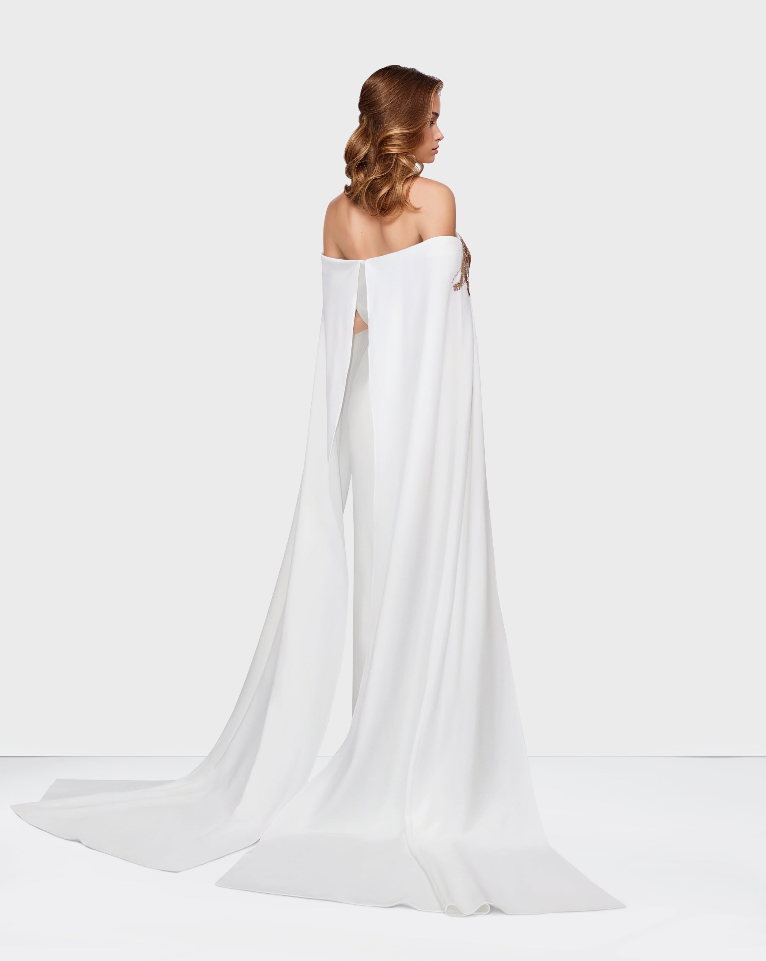 Strapless Sequined dress with maxi cape sleeves