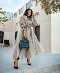 belted trench coat with tulle maxi skirt - Afshgt