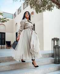 belted trench coat with tulle maxi skirt - Afshgt