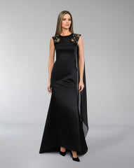 Sleeveless dress with beaded shoulder band and capes - LORAAH