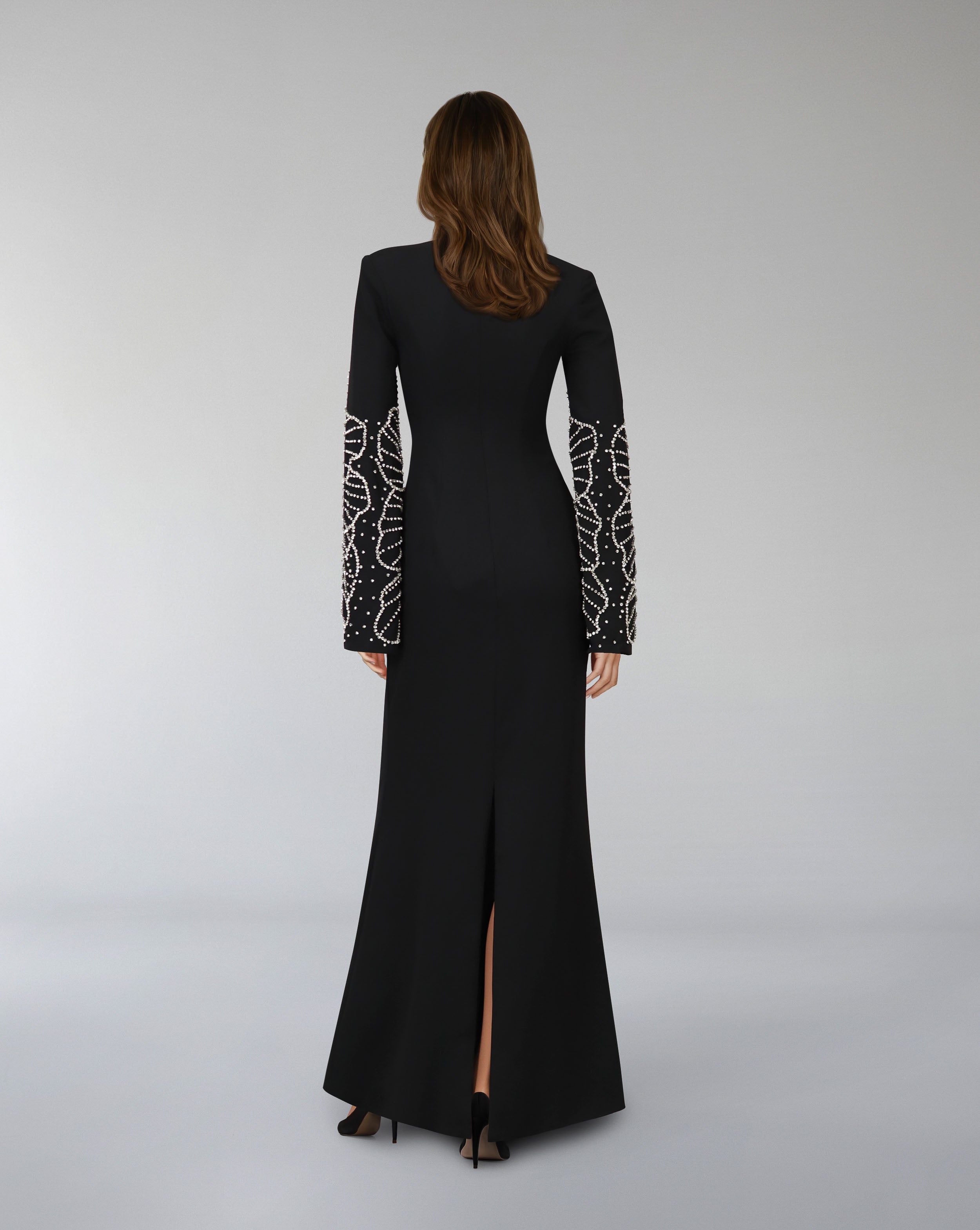Column dress with beaded long sleeves - LOGAAN