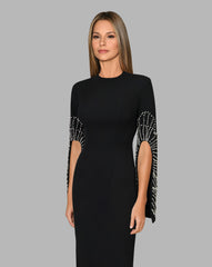 Column dress with beaded long sleeves - LOGAAN