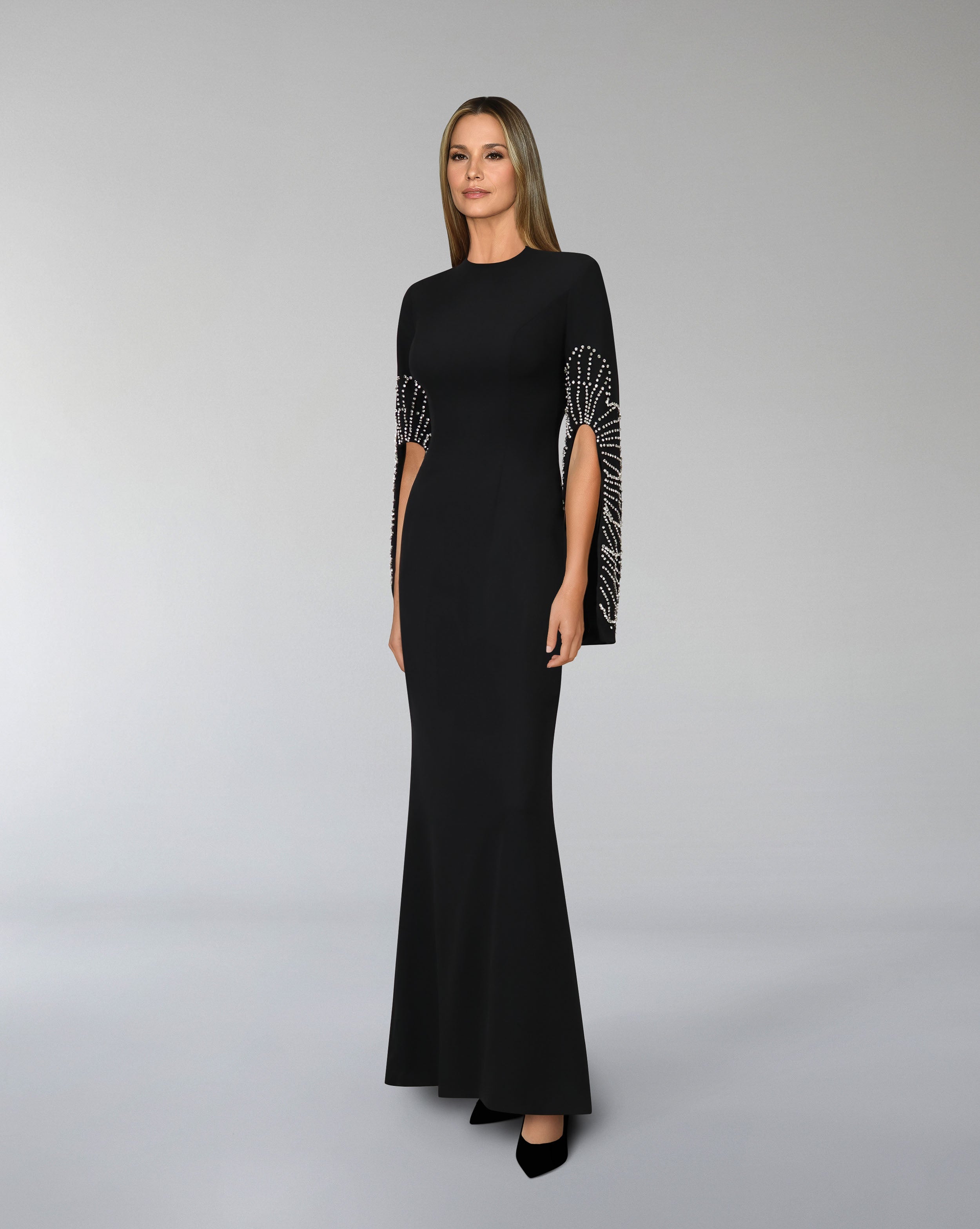 Column dress with beaded long sleeves - LOGAAN