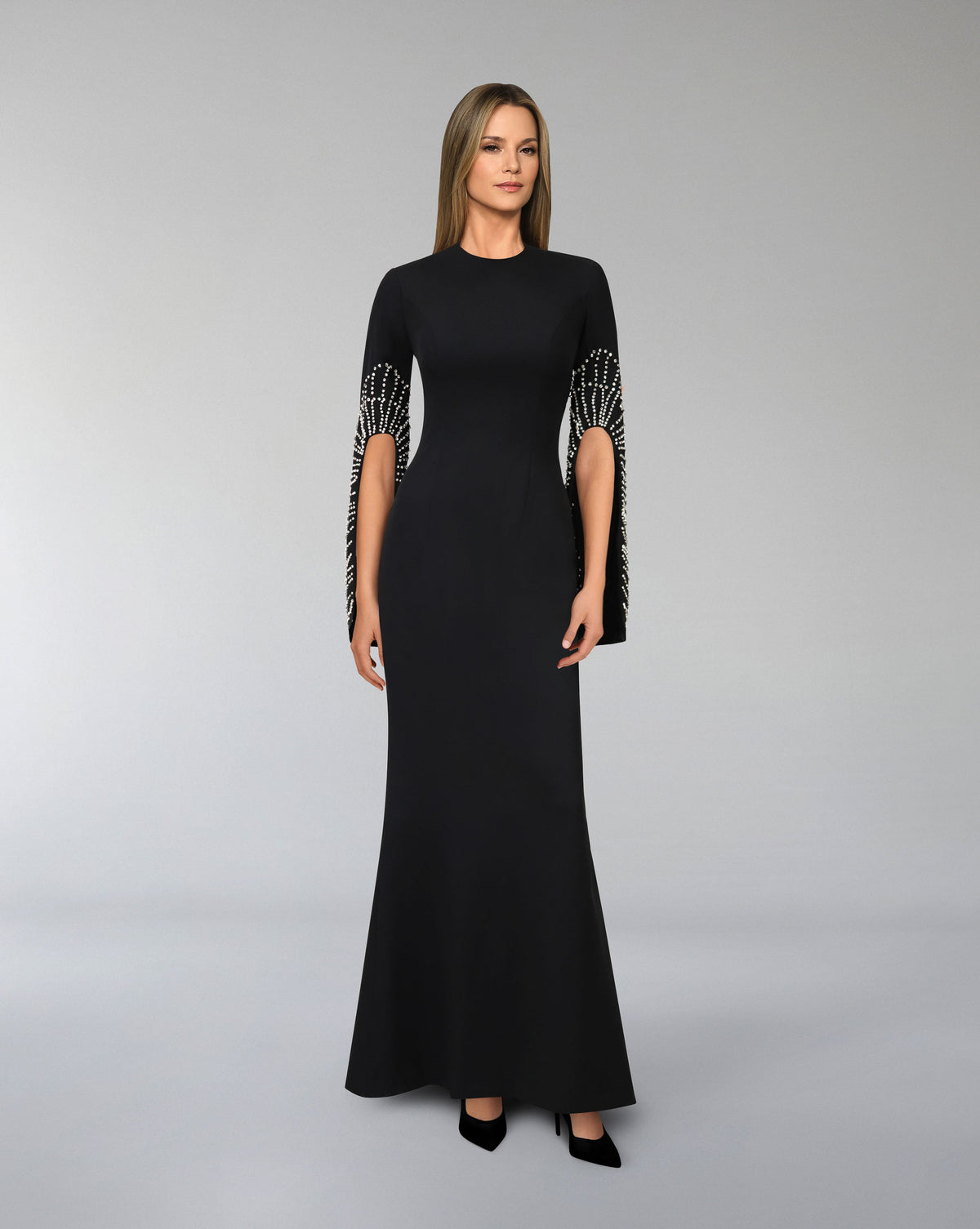 Column dress with beaded long sleeves - LOGAAN