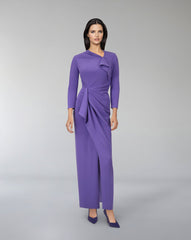 Asymmetrically draped dress with front slit - KEVEY