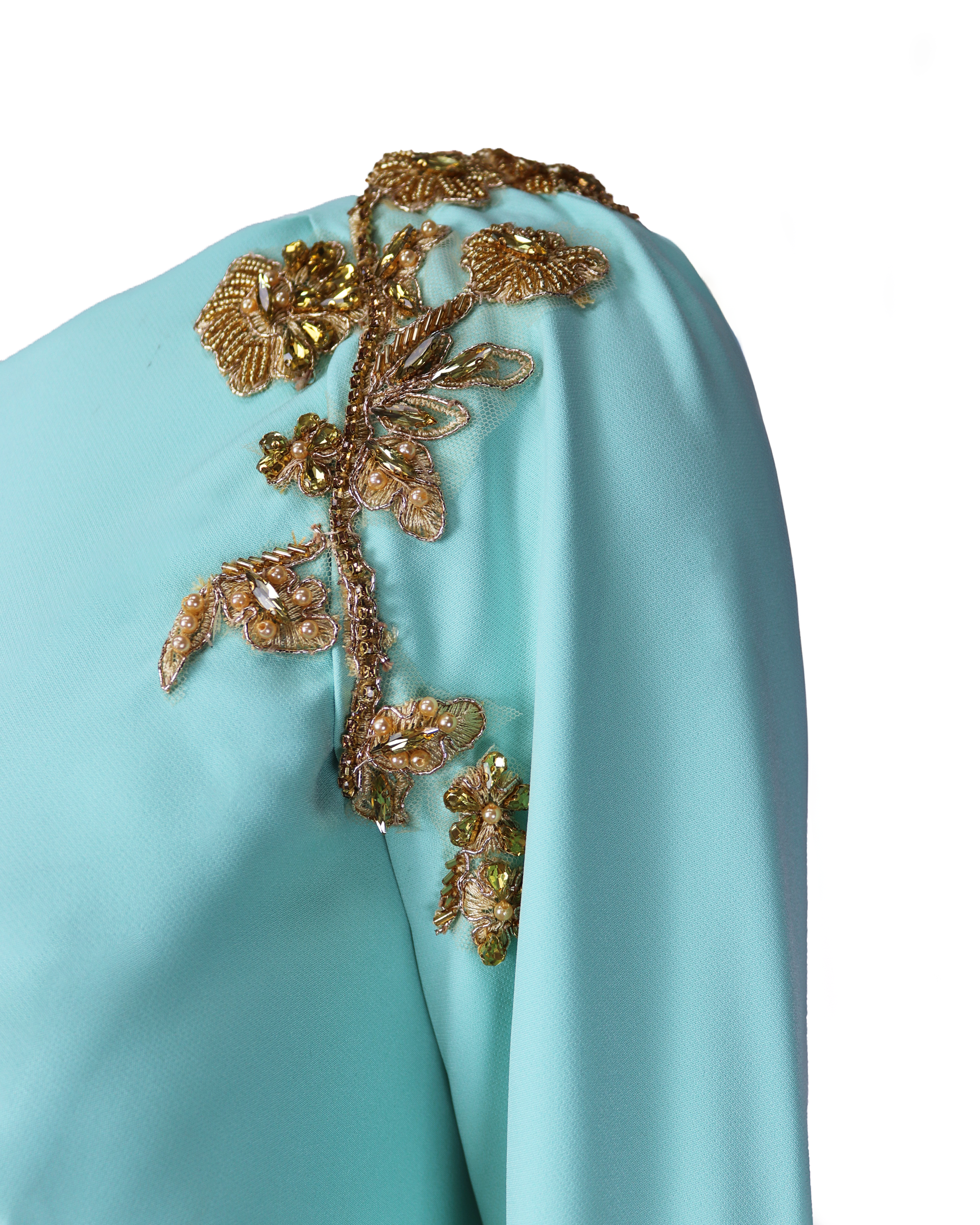 Off shoulder blue dress with cape sleeve - Jelonas