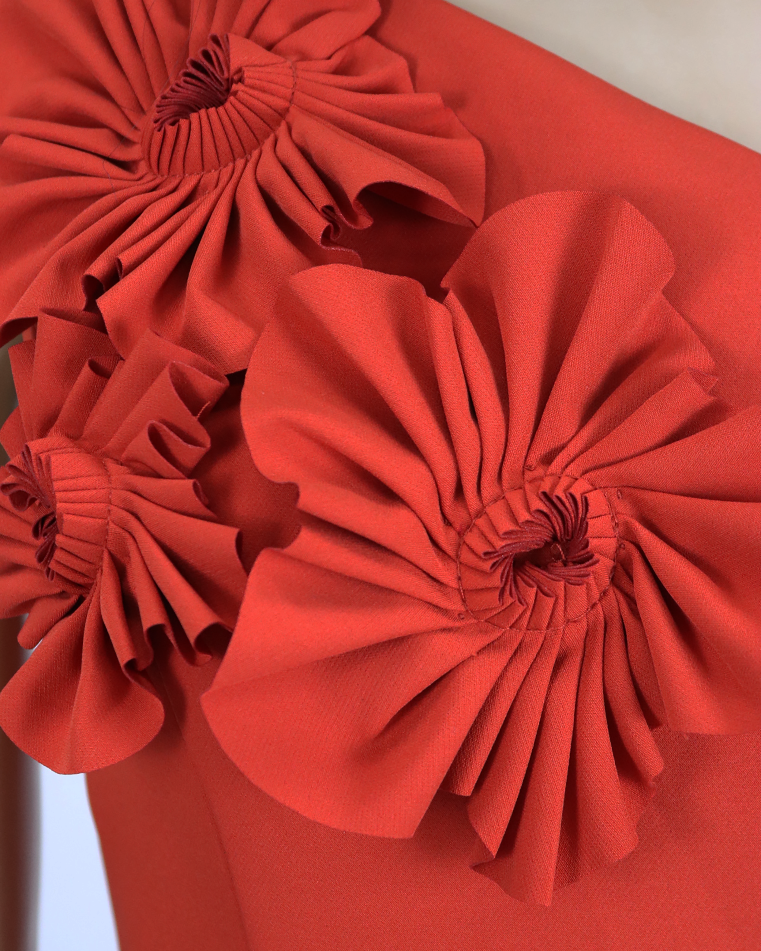 Shoulder off red dress with 3D flowers  - LOYAN