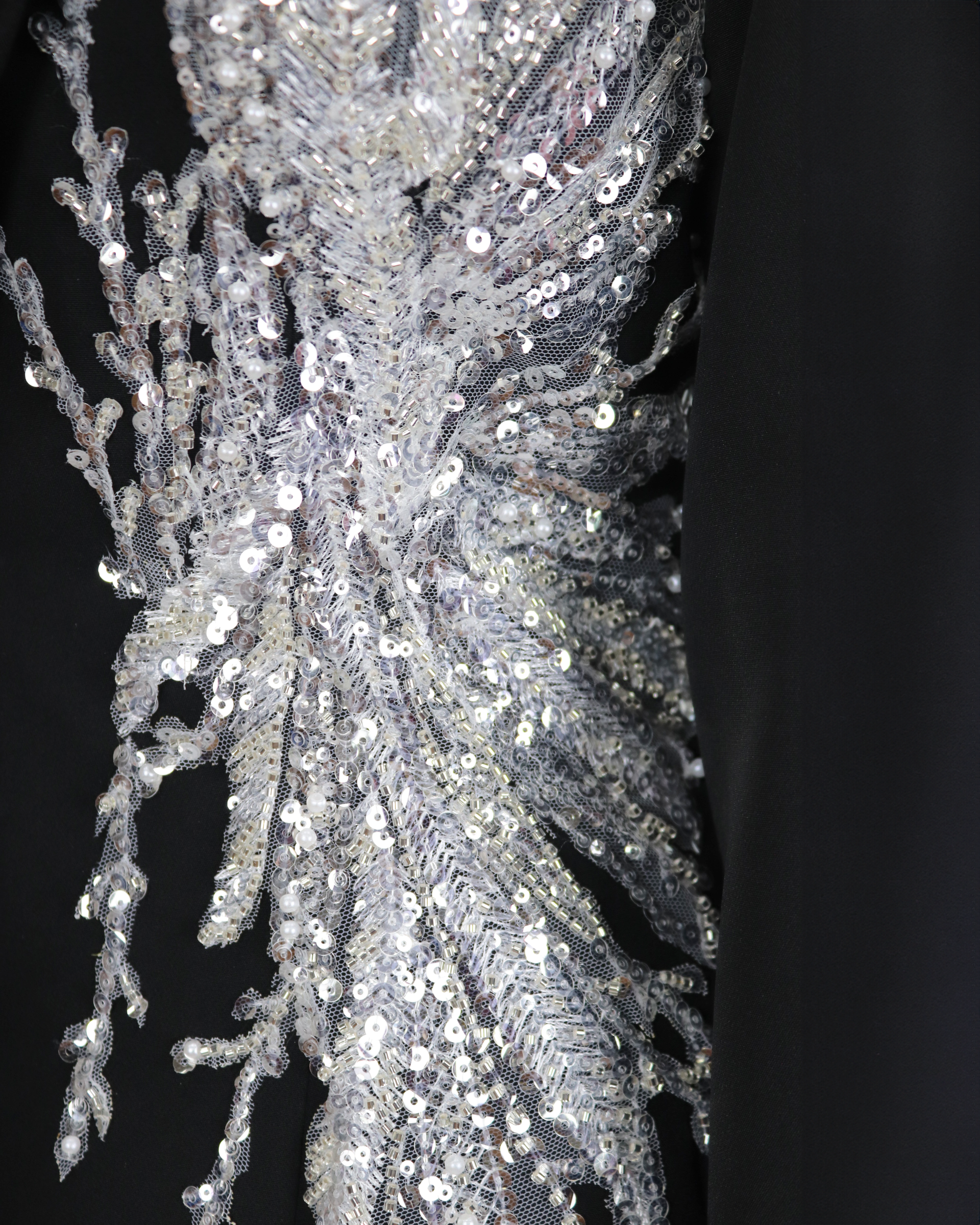 Sequined blazer dress with satin lapels