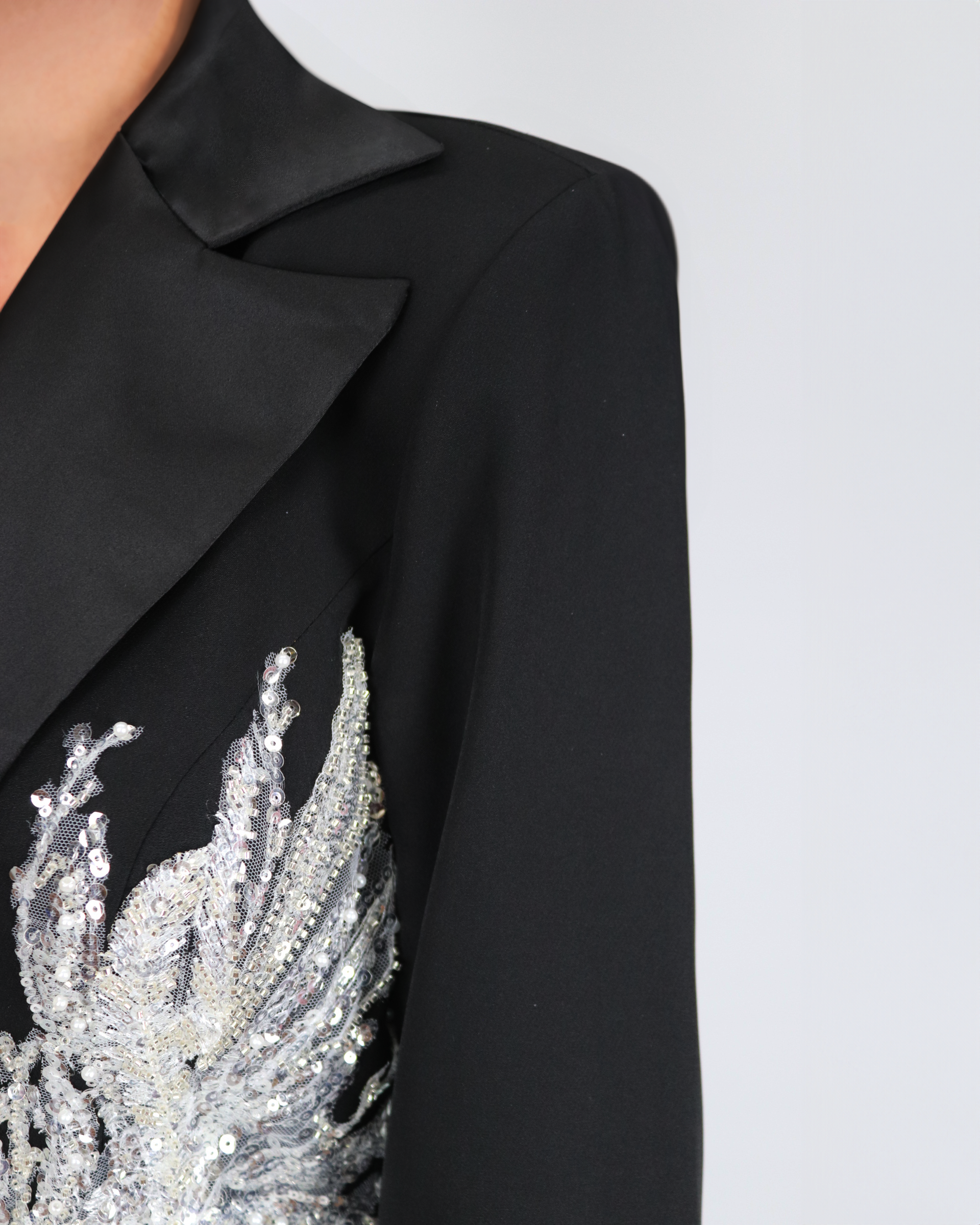 Sequined blazer dress with satin lapels