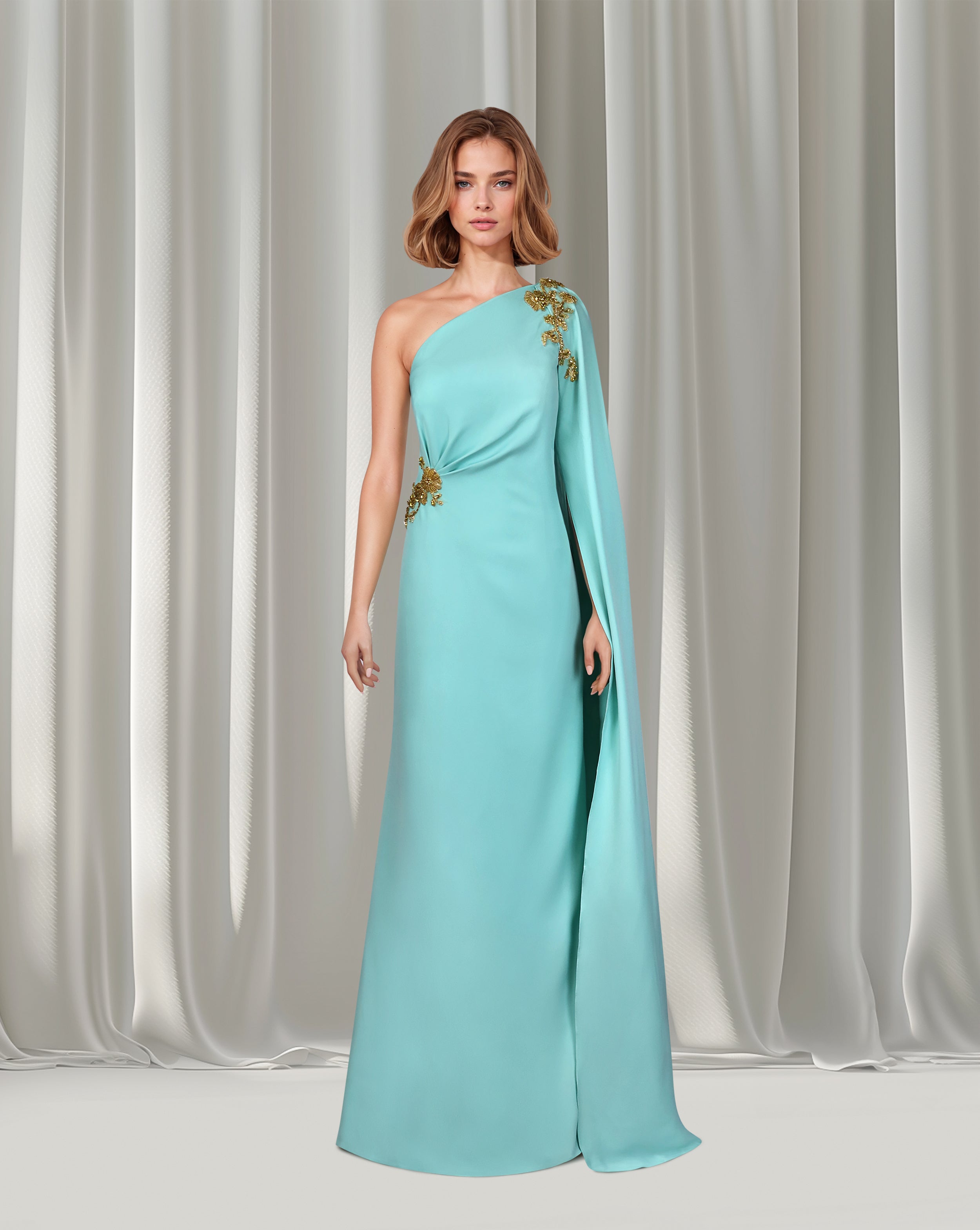 Off shoulder blue dress with cape sleeve - Jelonas