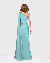 Off shoulder blue dress with cape sleeve - Jelonas