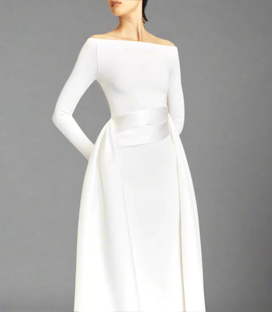 strapless column dress with structured side ruffle – IRMA