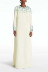 embellished neckline gown with long sleeves – Ylana