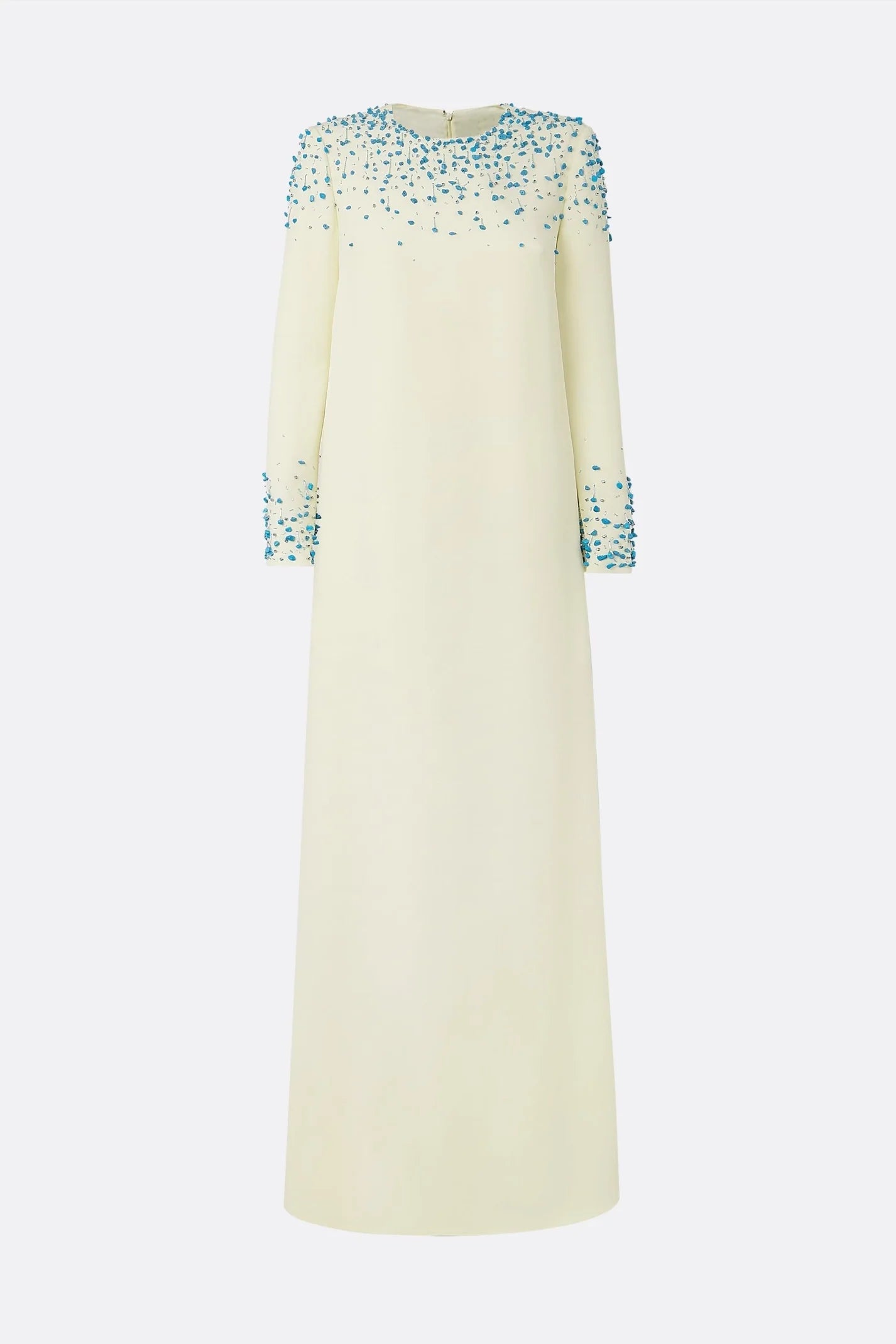 embellished neckline gown with long sleeves – Ylana
