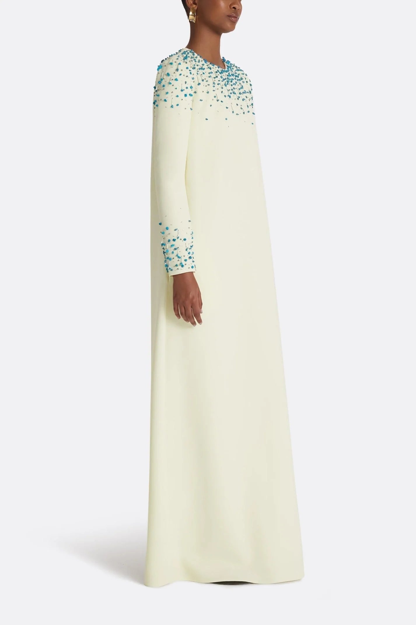 embellished neckline gown with long sleeves – Ylana