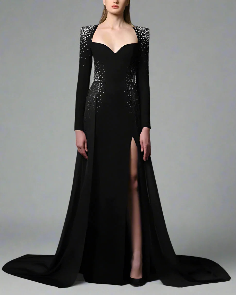 Black Embroidered Dress with Skirt - Lena