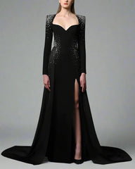 Black Embroidered Dress with Skirt - Lena
