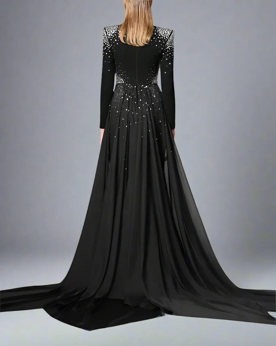 Black Embroidered Dress with Skirt - Lena