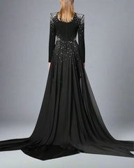 Black Embroidered Dress with Skirt - Lena