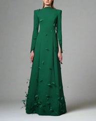 Green dress embroidered with feathers and crystals - Sandra