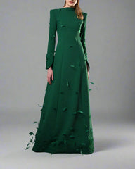 Green dress embroidered with feathers and crystals - Sandra