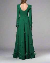 Green dress embroidered with feathers and crystals - Sandra