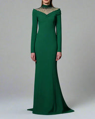 Green Mermaid Dress with Emerald Embroidery - Lydia