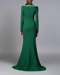 Green Mermaid Dress with Emerald Embroidery - Lydia