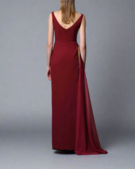 Burgundy Dress with Slit Embroidery - Virginia