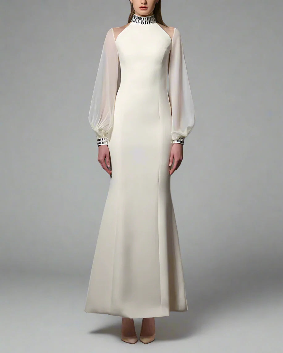 Ivory white dress with puffy sleeves - Dana