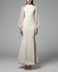 Ivory white dress with puffy sleeves - Dana