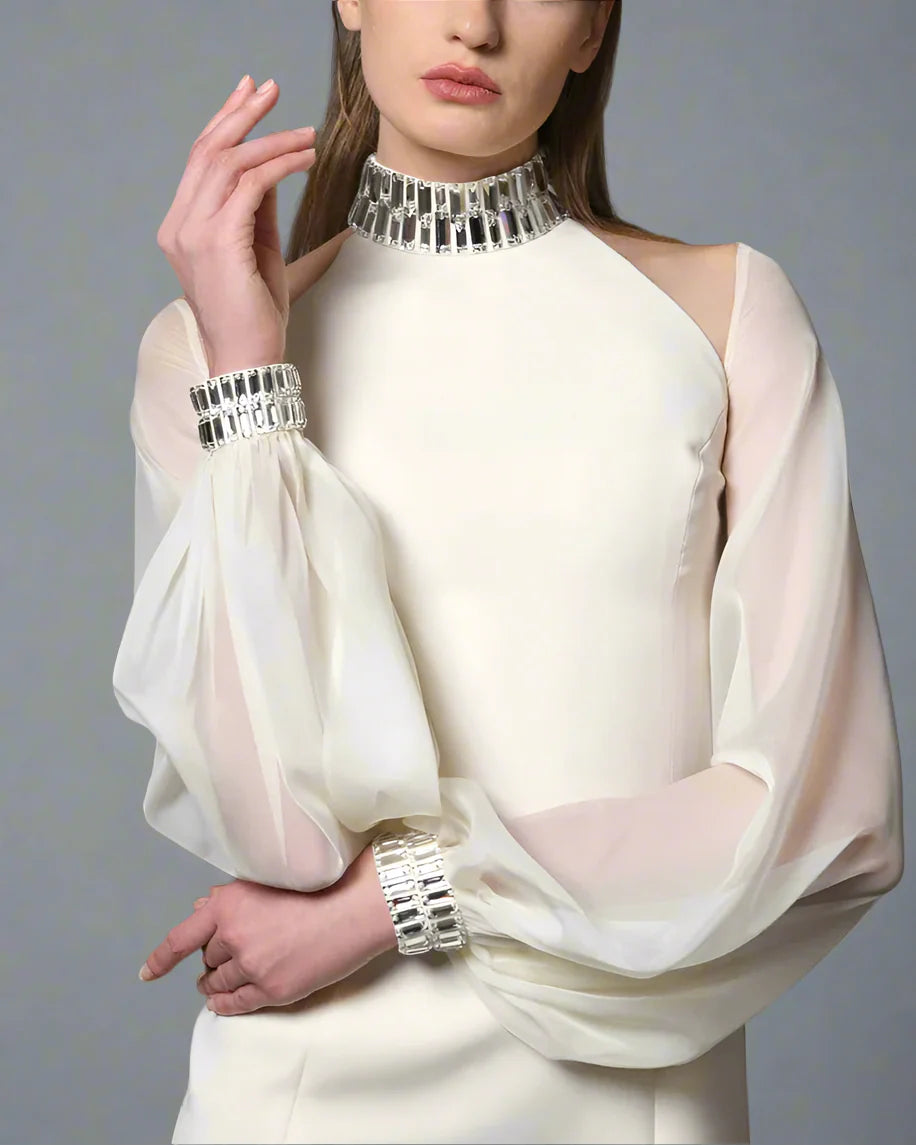 Ivory white dress with puffy sleeves - Dana