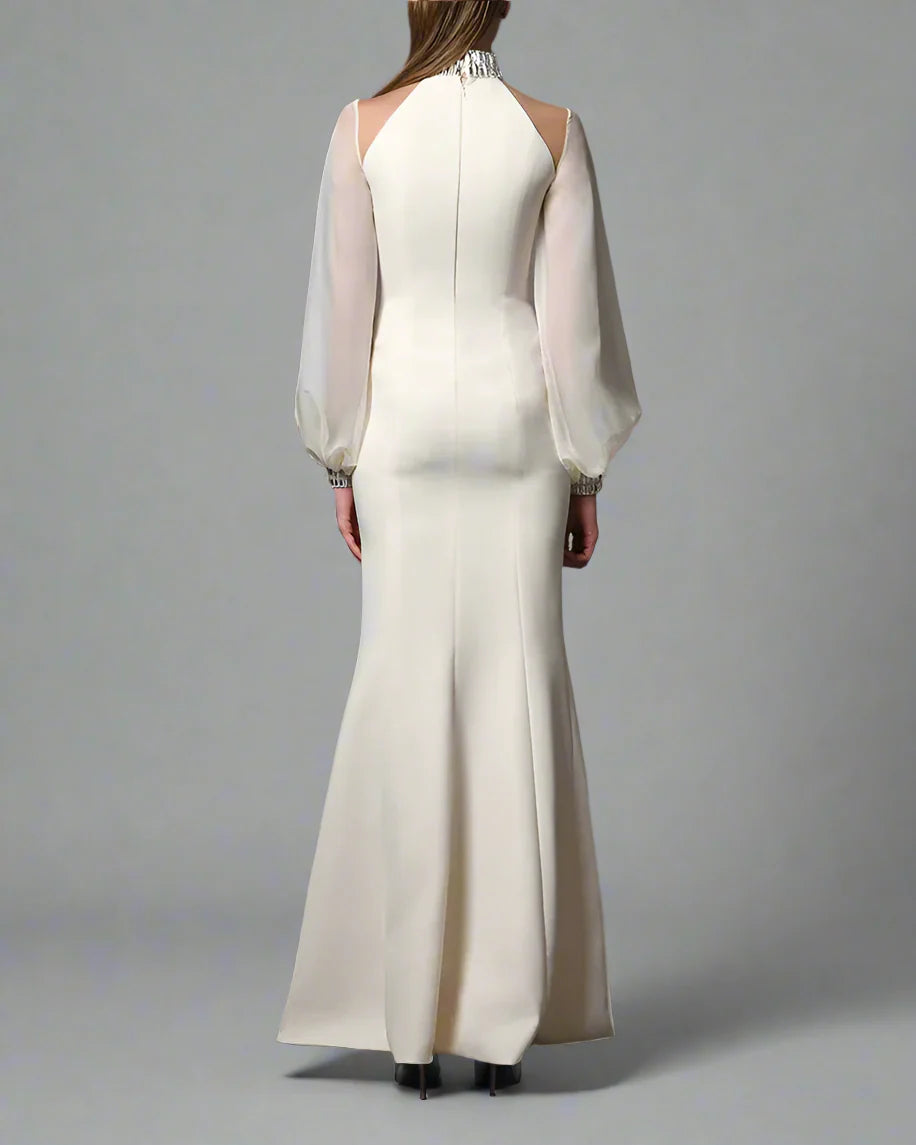 Ivory white dress with puffy sleeves - Dana