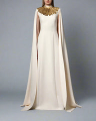 Ivory white dress with gold feathers - Sofy