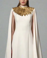 Ivory white dress with gold feathers - Sofy