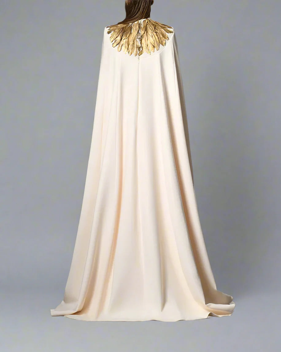 Ivory white dress with gold feathers - Sofy
