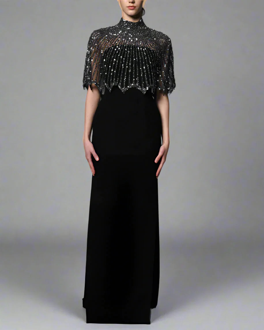 Black crepe dress with embroidered bolero - Nena