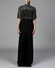 Black crepe dress with embroidered bolero - Nena
