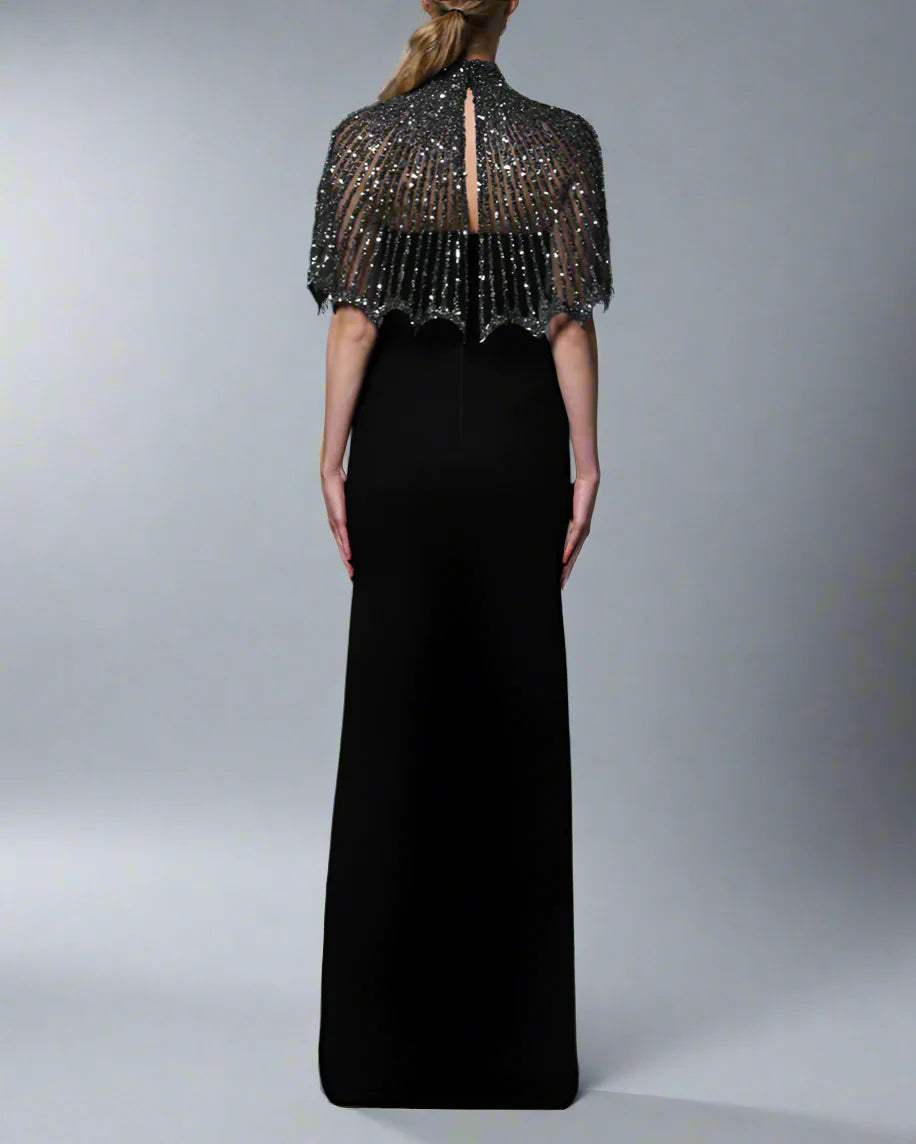 Black crepe dress with embroidered bolero - Nena