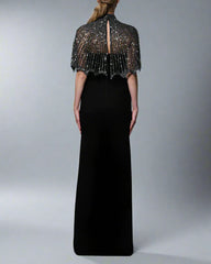 Black crepe dress with embroidered bolero - Nena