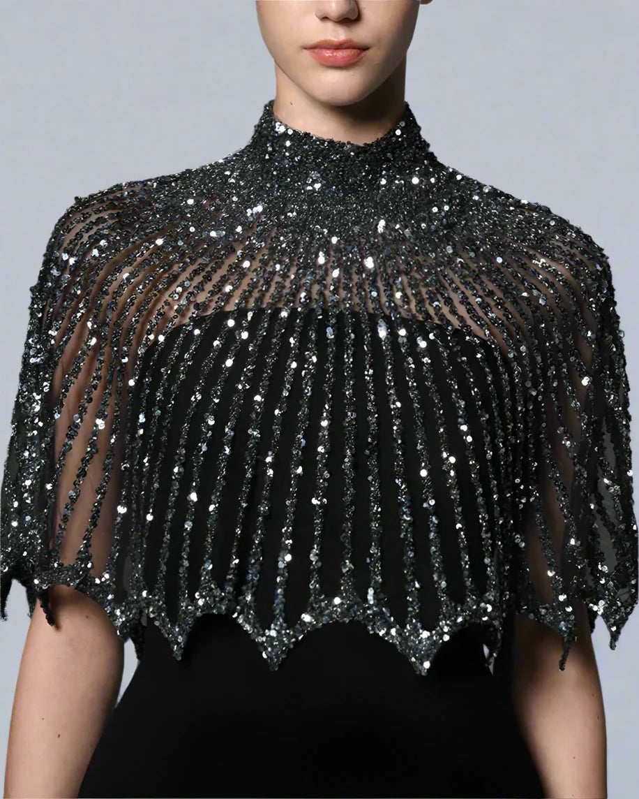 Black crepe dress with embroidered bolero - Nena