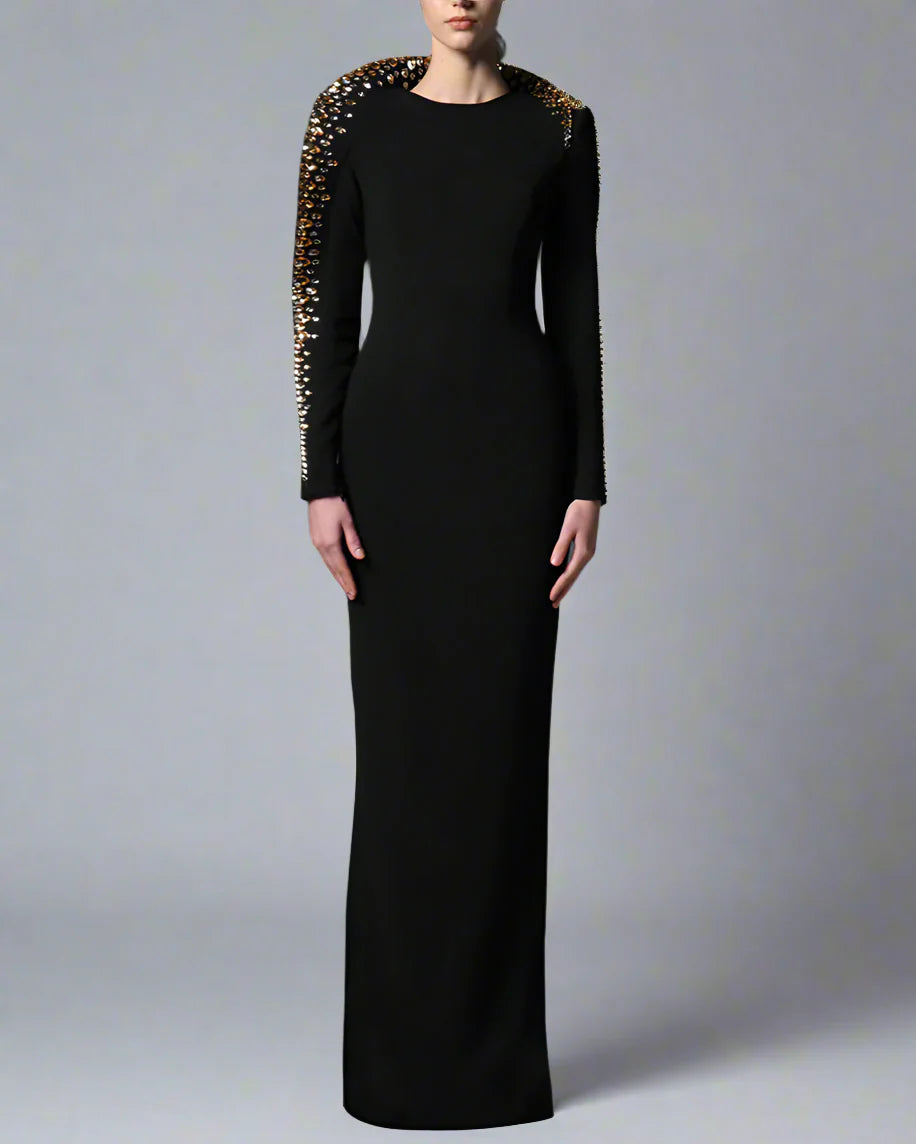 Black crepe dress with embroidered collar - Nicole